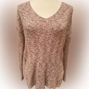 Ann Taylor LOFT XS Knit V-neck Sweater in EUC Marled red and white